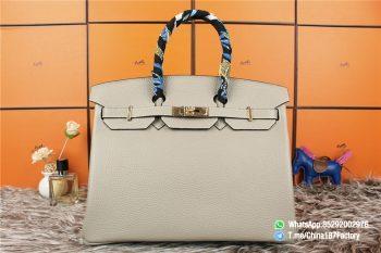 187 factory Bag 35cm Birkin Litchi Textures Beige Color Gold hardware 001